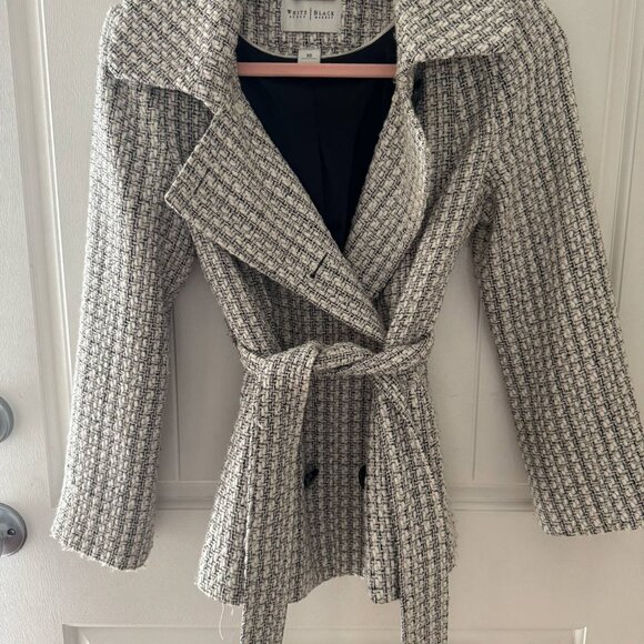 White house black market xs - adorable fitted pea coat white and black tweed - Picture 3 of 3
